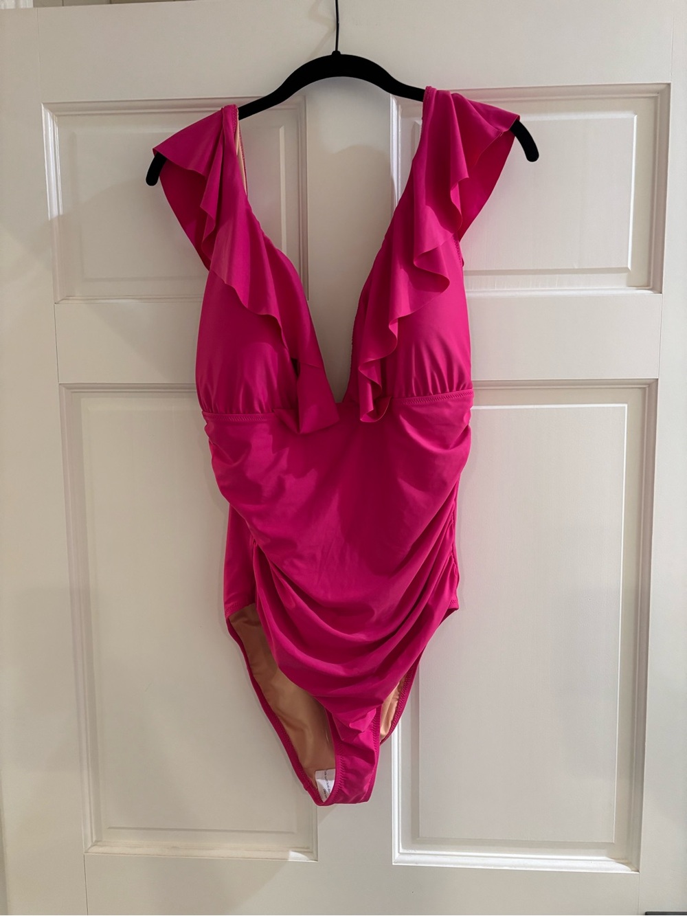 J. Crew Ruffled Plunge One-Piece Swimsuit in Hot Pink